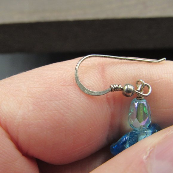 Sterling Twisted Blue Glass & Quartz Earrings - Picture 3 of 5